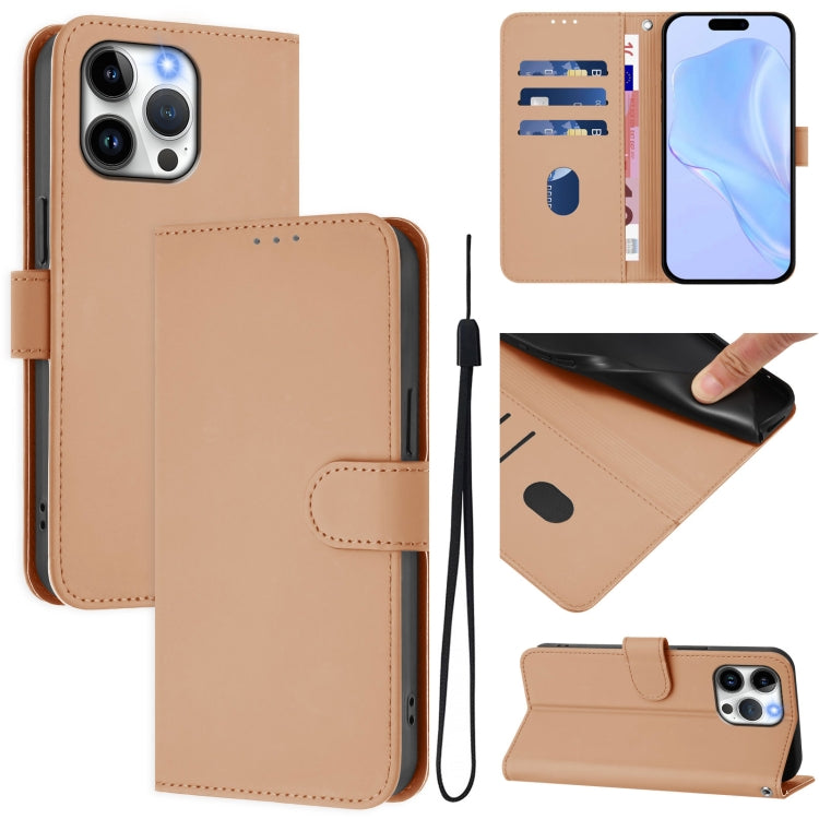 Skin Feel Solid Color Leather Phone Case with Lanyard, For iPhone 16, For iPhone 15 Pro Max