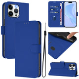Skin Feel Solid Color Leather Phone Case with Lanyard, For iPhone 16, For iPhone 15 Pro Max