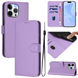 Skin Feel Solid Color Leather Phone Case with Lanyard, For iPhone 16, For iPhone 15 Pro Max