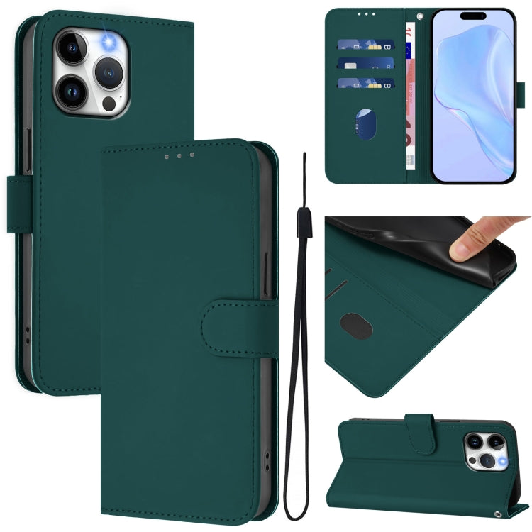 Skin Feel Solid Color Leather Phone Case with Lanyard, For iPhone 16, For iPhone 15 Pro Max