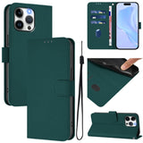 Skin Feel Solid Color Leather Phone Case with Lanyard, For iPhone 16, For iPhone 15 Pro Max