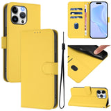 Skin Feel Solid Color Leather Phone Case with Lanyard, For iPhone 16, For iPhone 15 Pro Max