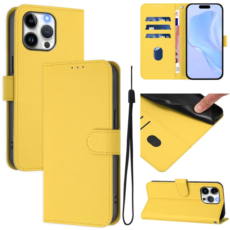 Skin Feel Solid Color Leather Phone Case with Lanyard, For iPhone 16, For iPhone 15 Pro Max