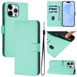 Skin Feel Solid Color Leather Phone Case with Lanyard, For iPhone 16, For iPhone 15 Pro Max