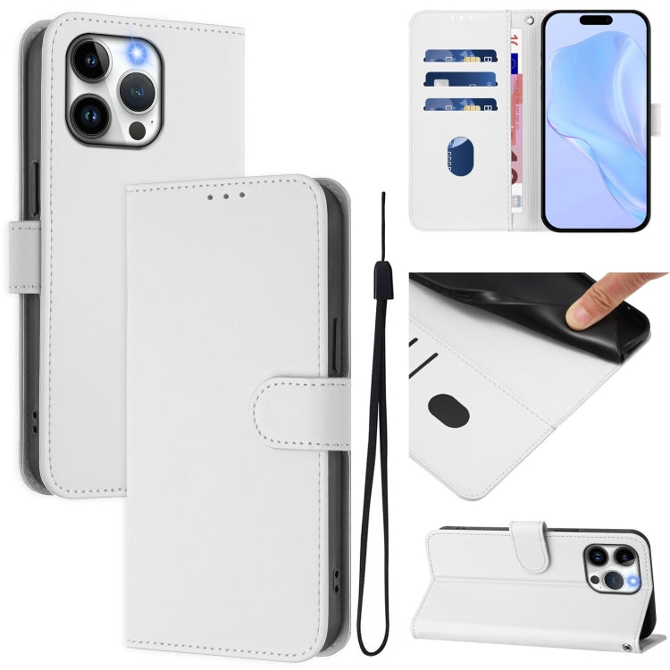 Skin Feel Solid Color Leather Phone Case with Lanyard, For iPhone 16, For iPhone 15 Pro Max