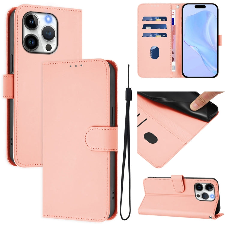 Skin Feel Solid Color Leather Phone Case with Lanyard, For iPhone 15 Pro, For iPhone 15 Plus