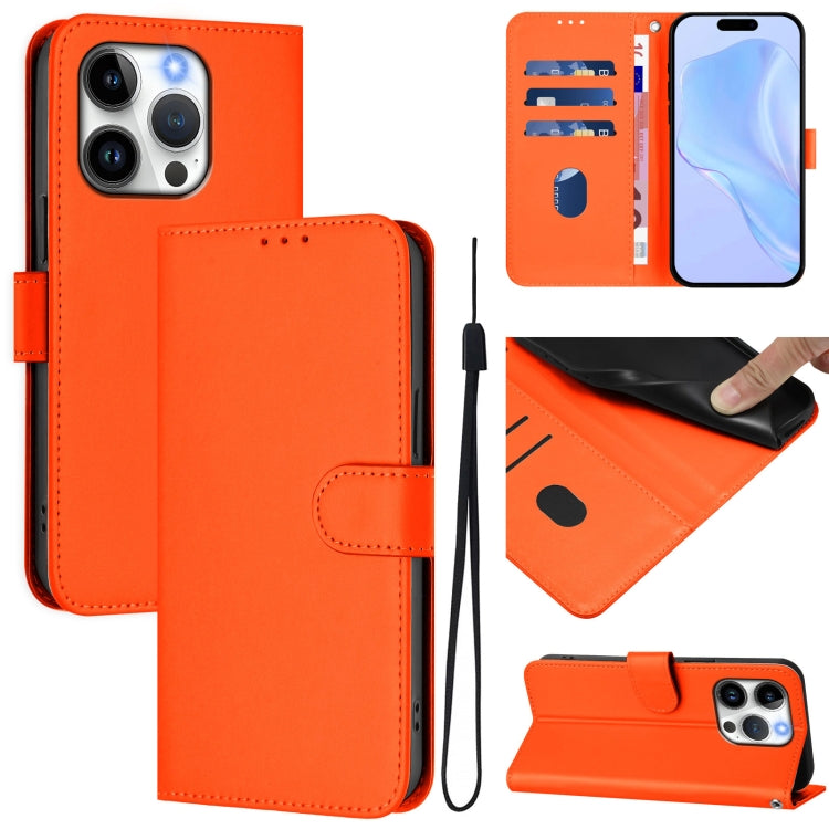 Skin Feel Solid Color Leather Phone Case with Lanyard, For iPhone 15 Pro, For iPhone 15 Plus