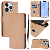 Skin Feel Solid Color Leather Phone Case with Lanyard, For iPhone 15 Pro, For iPhone 15 Plus