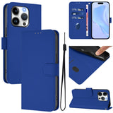 Skin Feel Solid Color Leather Phone Case with Lanyard, For iPhone 15 Pro, For iPhone 15 Plus
