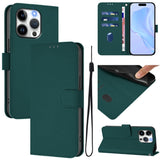 Skin Feel Solid Color Leather Phone Case with Lanyard, For iPhone 15 Pro, For iPhone 15 Plus