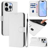 Skin Feel Solid Color Leather Phone Case with Lanyard, For iPhone 15 Pro, For iPhone 15 Plus