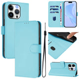 Skin Feel Solid Color Leather Phone Case with Lanyard, For iPhone 15 Pro, For iPhone 15 Plus
