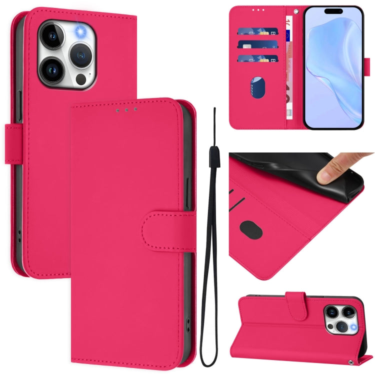 Skin Feel Solid Color Leather Phone Case with Lanyard, For iPhone 15 Pro, For iPhone 15 Plus