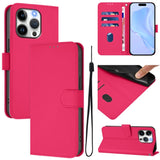 Skin Feel Solid Color Leather Phone Case with Lanyard, For iPhone 15 Pro, For iPhone 15 Plus