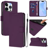 Skin Feel Solid Color Leather Phone Case with Lanyard, For iPhone 15 Pro, For iPhone 15 Plus