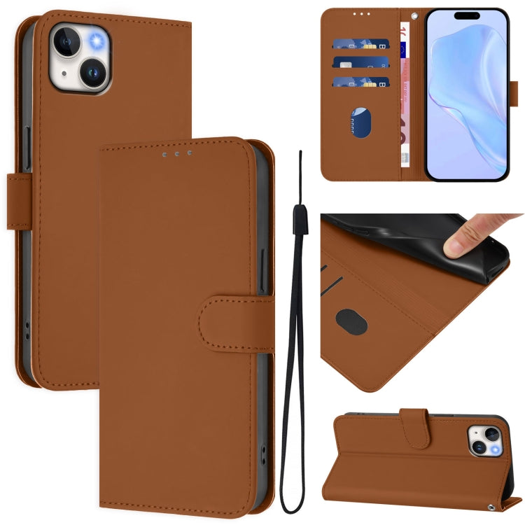 Skin Feel Solid Color Leather Phone Case with Lanyard, For iPhone 15 Pro, For iPhone 15 Plus