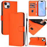 Skin Feel Solid Color Leather Phone Case with Lanyard, For iPhone 15 Pro, For iPhone 15 Plus