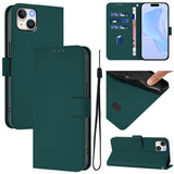 Skin Feel Solid Color Leather Phone Case with Lanyard, For iPhone 15 Pro, For iPhone 15 Plus