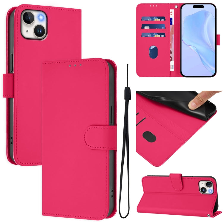 Skin Feel Solid Color Leather Phone Case with Lanyard, For iPhone 15 Pro, For iPhone 15 Plus