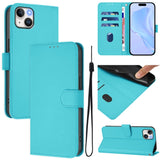 Skin Feel Solid Color Leather Phone Case with Lanyard, For iPhone 15 Pro, For iPhone 15 Plus