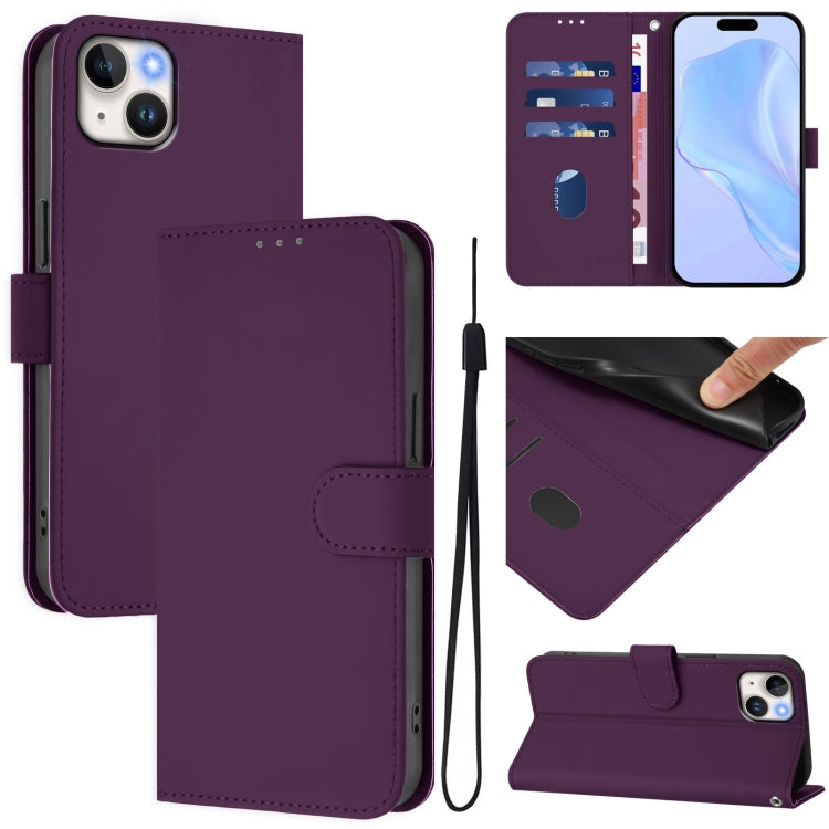 Skin Feel Solid Color Leather Phone Case with Lanyard, For iPhone 15 Pro, For iPhone 15 Plus