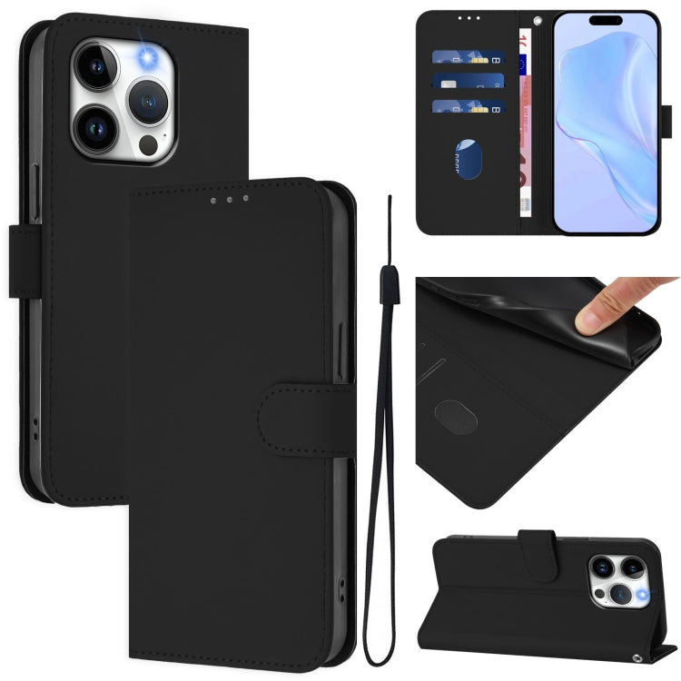 Skin Feel Solid Color Leather Phone Case with Lanyard, For iPhone 14 / 13, For iPhone 14 Pro