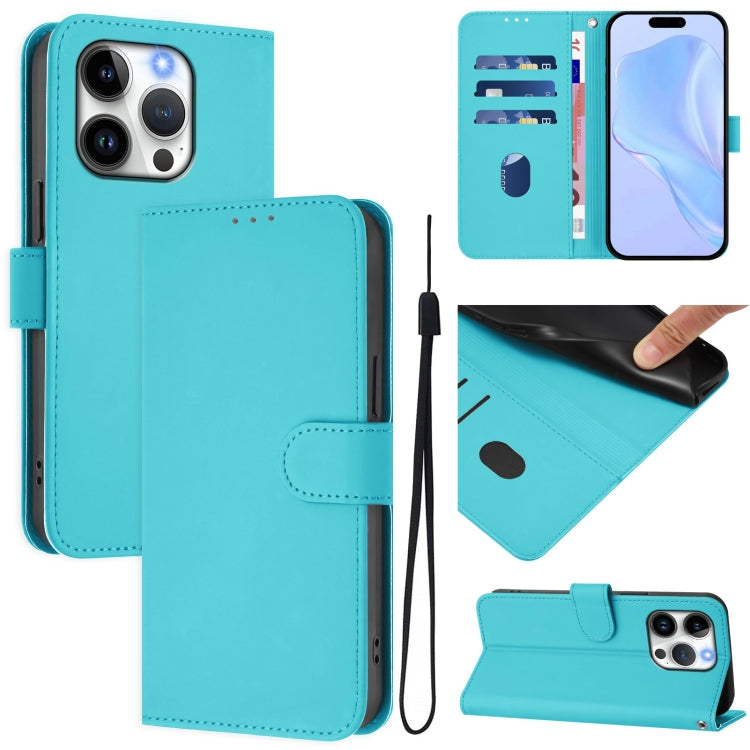Skin Feel Solid Color Leather Phone Case with Lanyard, For iPhone 14 / 13, For iPhone 14 Pro