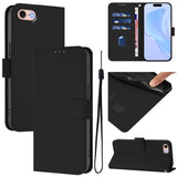 Skin Feel Solid Color Leather Phone Case with Lanyard, For iPhone 14 Pro Max, For iPhone SE 2022 / 2020