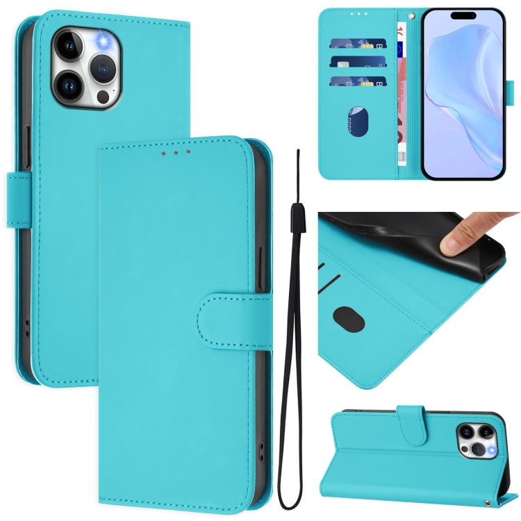 Skin Feel Solid Color Leather Phone Case with Lanyard, For iPhone 13 Pro Max, For iPhone 13 Pro