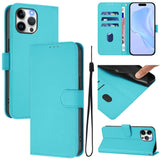 Skin Feel Solid Color Leather Phone Case with Lanyard, For iPhone 13 Pro Max, For iPhone 13 Pro