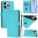 Skin Feel Solid Color Leather Phone Case with Lanyard, For iPhone 13 Pro Max, For iPhone 13 Pro