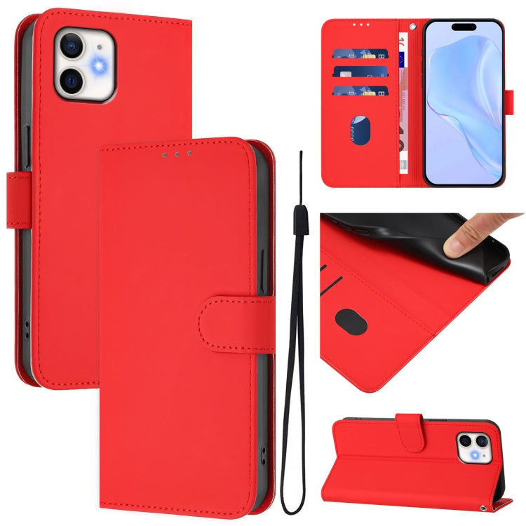 Skin Feel Solid Color Leather Phone Case with Lanyard, For iPhone 13 mini, For iPhone 12 / 12 Pro