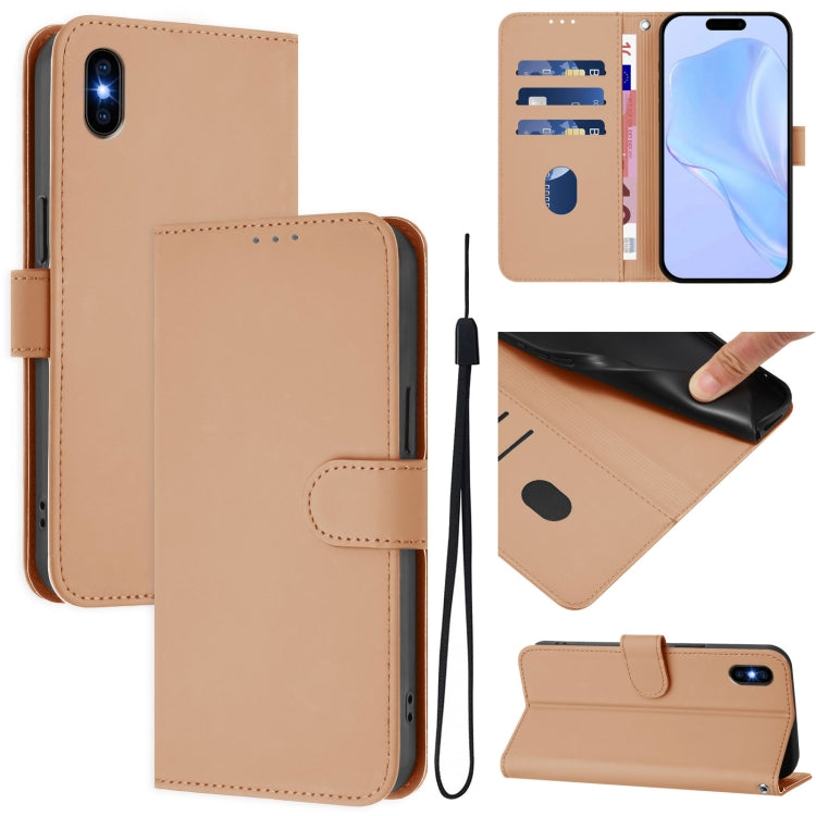 Skin Feel Solid Color Leather Phone Case with Lanyard, For iPhone XR, For iPhone XS Max