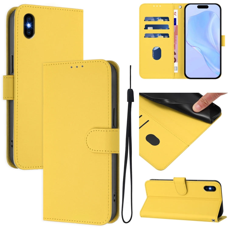 Skin Feel Solid Color Leather Phone Case with Lanyard, For iPhone XR, For iPhone XS Max