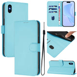Skin Feel Solid Color Leather Phone Case with Lanyard, For iPhone XR, For iPhone XS Max
