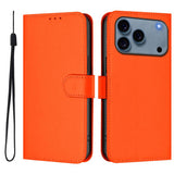 Skin Feel Solid Color Leather Phone Case with Lanyard, For iPhone 17 Pro, For iPhone 17