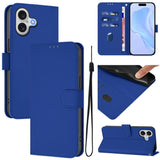 Skin Feel Solid Color Leather Phone Case with Lanyard, For iPhone 17 Pro, For iPhone 17