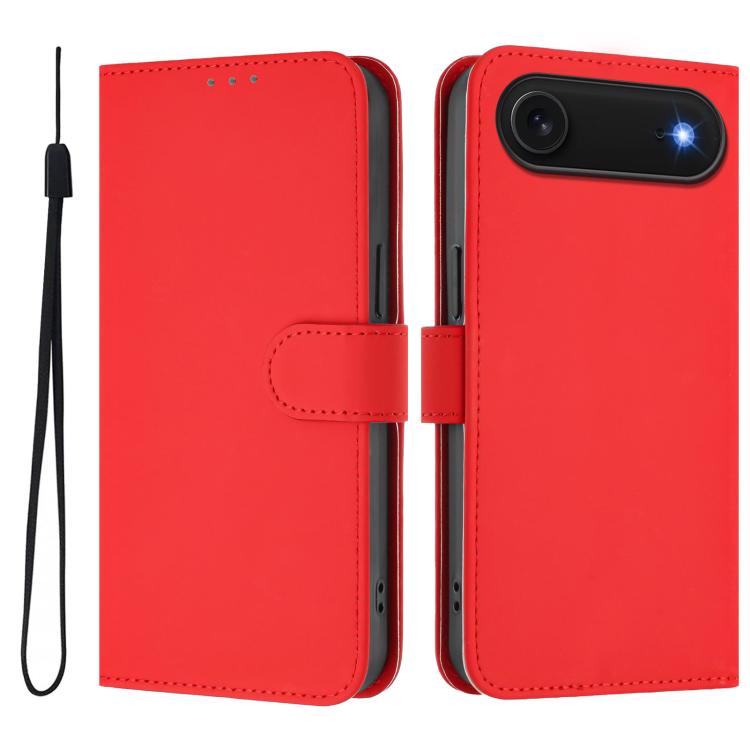 Skin Feel Solid Color Leather Phone Case with Lanyard, For iPhone Air, For iPhone 16 Pro Max