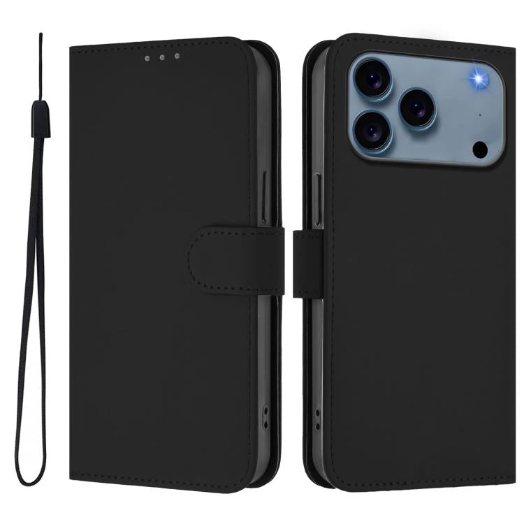 Skin Feel Solid Color Leather Phone Case with Lanyard, For iPhone 17e / 16e, For iPhone 17 Pro Max