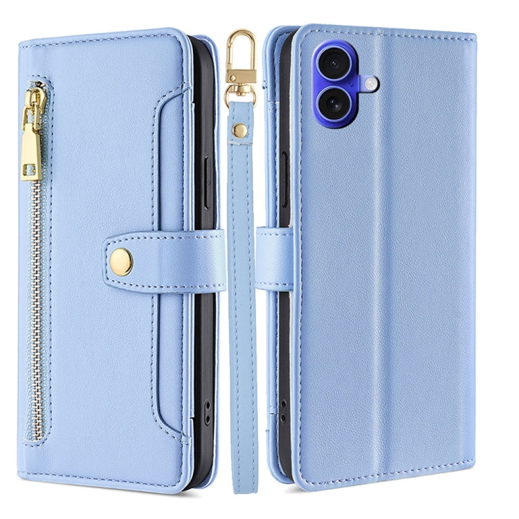Sheep Texture Cross-body Zipper Wallet Leather Phone Case, For iPhone 17e / 16e, For iPhone 17 Pro Max, For iPhone 17 Pro, For iPhone 17, For iPhone Air, For iPhone 16 Pro Max, For iPhone 16 Pro, For iPhone 16 Plus