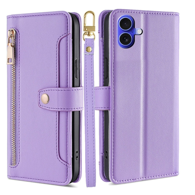 Sheep Texture Cross-body Zipper Wallet Leather Phone Case, For iPhone 17e / 16e, For iPhone 17 Pro Max, For iPhone 17 Pro, For iPhone 17, For iPhone Air, For iPhone 16 Pro Max, For iPhone 16 Pro, For iPhone 16 Plus