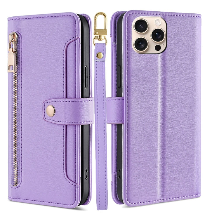 Sheep Texture Cross-body Zipper Wallet Leather Phone Case, For iPhone 17e / 16e, For iPhone 17 Pro Max, For iPhone 17 Pro, For iPhone 17, For iPhone Air, For iPhone 16 Pro Max, For iPhone 16 Pro, For iPhone 16 Plus