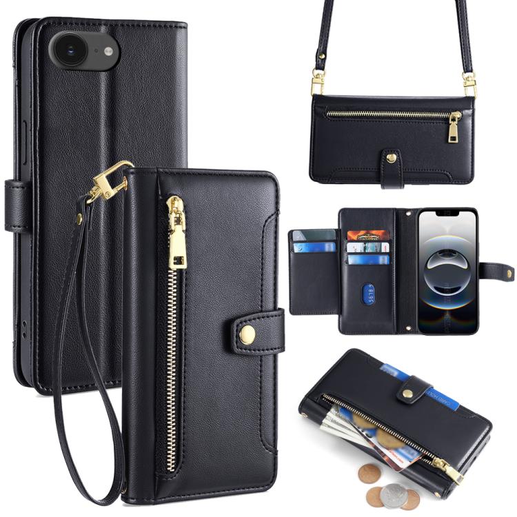 Sheep Texture Cross-body Zipper Wallet Leather Phone Case, For iPhone 17e / 16e, For iPhone 17 Pro Max, For iPhone 17 Pro, For iPhone 17, For iPhone Air, For iPhone 16 Pro Max, For iPhone 16 Pro, For iPhone 16 Plus