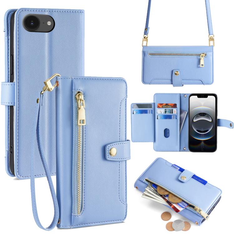 Sheep Texture Cross-body Zipper Wallet Leather Phone Case, For iPhone 17e / 16e, For iPhone 17 Pro Max, For iPhone 17 Pro, For iPhone 17, For iPhone Air, For iPhone 16 Pro Max, For iPhone 16 Pro, For iPhone 16 Plus
