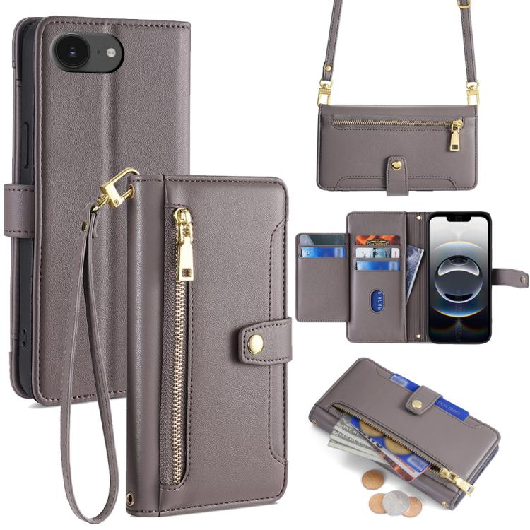 Sheep Texture Cross-body Zipper Wallet Leather Phone Case, For iPhone 17e / 16e, For iPhone 17 Pro Max, For iPhone 17 Pro, For iPhone 17, For iPhone Air, For iPhone 16 Pro Max, For iPhone 16 Pro, For iPhone 16 Plus