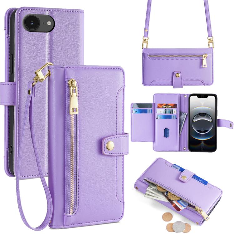Sheep Texture Cross-body Zipper Wallet Leather Phone Case, For iPhone 17e / 16e, For iPhone 17 Pro Max, For iPhone 17 Pro, For iPhone 17, For iPhone Air, For iPhone 16 Pro Max, For iPhone 16 Pro, For iPhone 16 Plus
