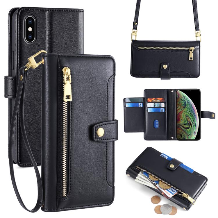 Sheep Texture Cross-body Zipper Wallet Leather Phone Case, For iPhone 16, For iPhone XS Max