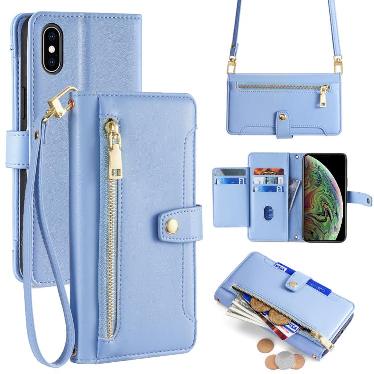 Sheep Texture Cross-body Zipper Wallet Leather Phone Case, For iPhone 16, For iPhone XS Max