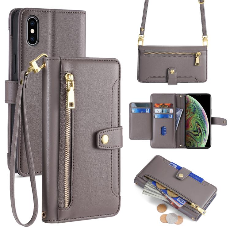 Sheep Texture Cross-body Zipper Wallet Leather Phone Case, For iPhone 16, For iPhone XS Max