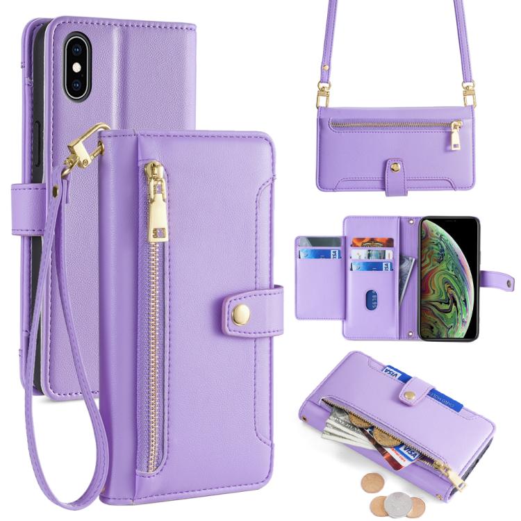 Sheep Texture Cross-body Zipper Wallet Leather Phone Case, For iPhone 16, For iPhone XS Max